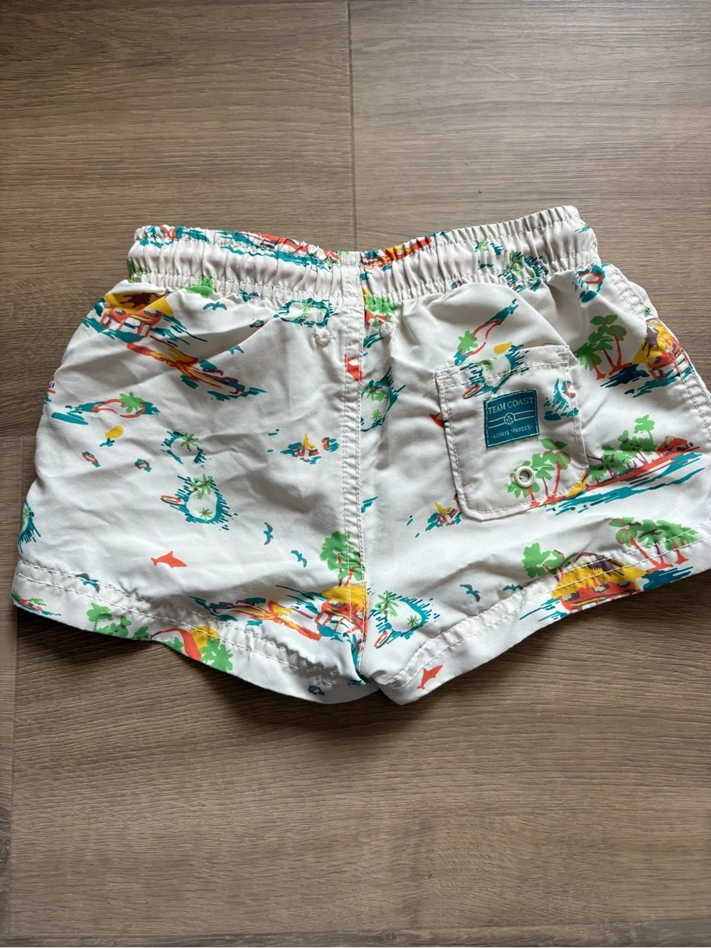 Zara White Boys Swim Trunks with Multicolor Tropical Print- size 4